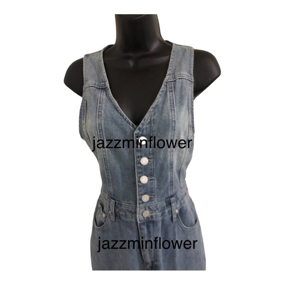 Sincerely Jules blue denim button front sleeveless jeans jumper jumpsuit size M - Picture 3 of 17